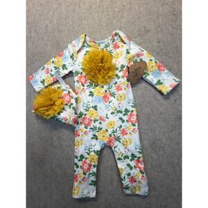 Baby Essentials Floral Romper and Hat Set Girls 12M Multi Color Petal Detail